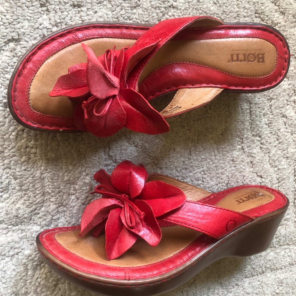 Red Born wedge sandals, size 8